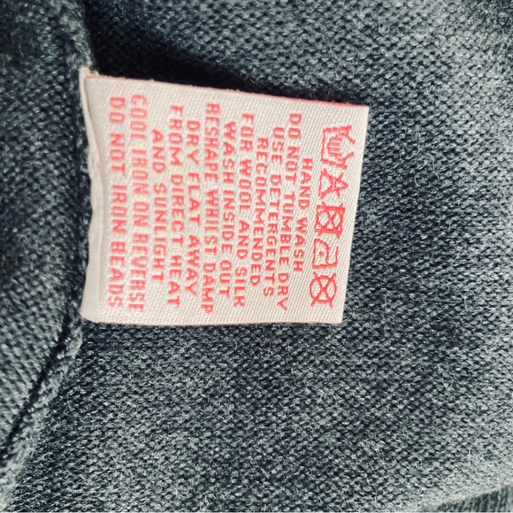 Boden Grey Wool Sweater Dress Beaded Ruffled Neckline with  Gems Size US 10R - Picture 10 of 10